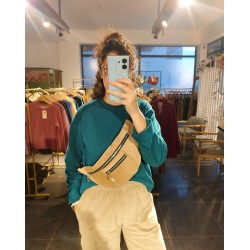 İNCE FİTİLLİ BEJ KADİFE BEL ÇANTASI 