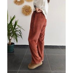 FİTİLLİ KADİFE PALAZZO KİREMİT PANTOLON