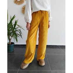 FİTİLLİ KADİFE PALAZZO HARDAL PANTOLON