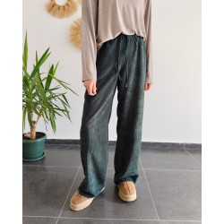 FİTİLLİ KADİFE PALAZZO ZÜMRÜT PANTOLON