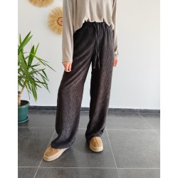 FİTİLLİ KADİFE PALAZZO SİYAH PANTOLON 