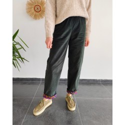 %100 PAMUK FİTİLLİ KADİFE KOYU YEŞİL PANTOLON 