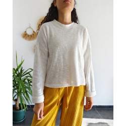 RETRO BEYAZ OVERSİZE TRİKO BLUZ