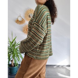 RETRO YEŞİL ÇİZGİLİ OVERSİZE TRİKO BLUZ 