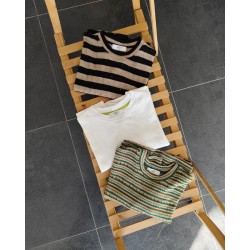 RETRO SİYAH ÇİZGİLİ OVERSİZE TRİKO BLUZ 