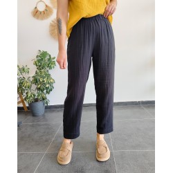 DESEN DETAYLI SİYAH MÜSLİN PANTOLON 